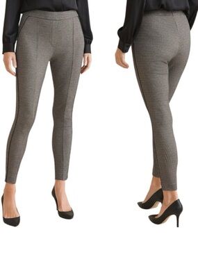 Chico's Stretch Ponte Pants Leather Leg Tux Stripe Houndstooth Black Sz 2(12)